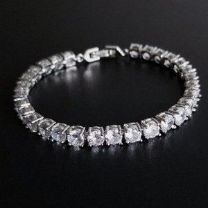 NEW 18K White Gold Plated Round Diamond Bracelet